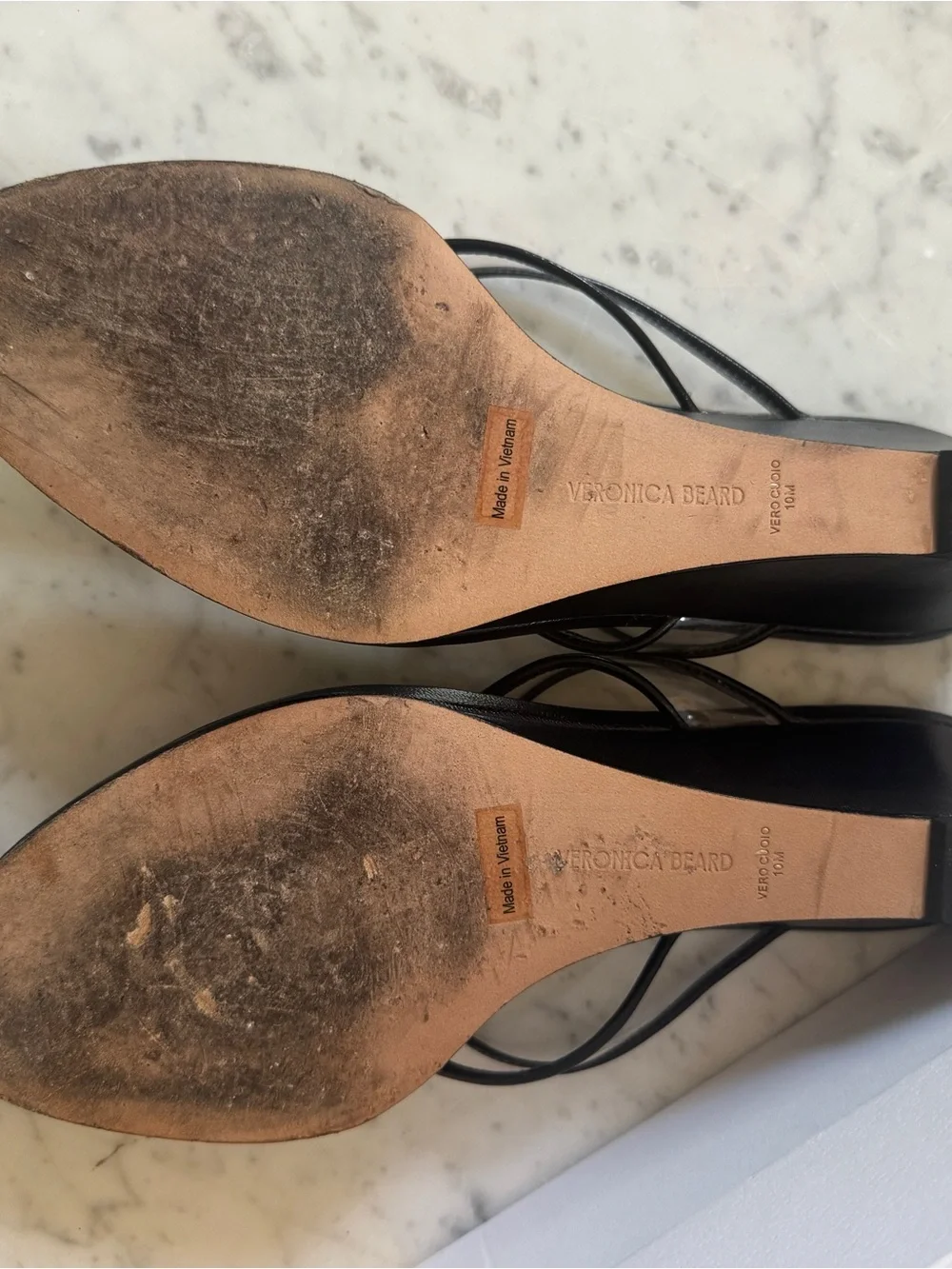 Veronica Beard clea jelly Black Leather and clear plastic Wedge Thong Sandals 10